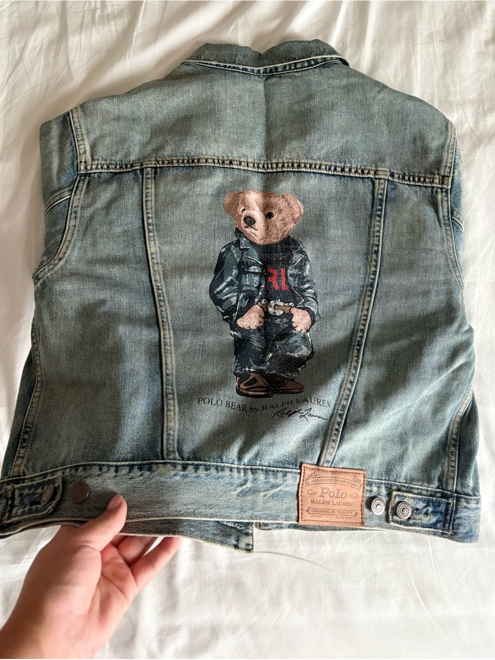 Polo by Ralph Lauren Light Blue Denim Jacket with Printed Bear Lining - Picture 3 of 4